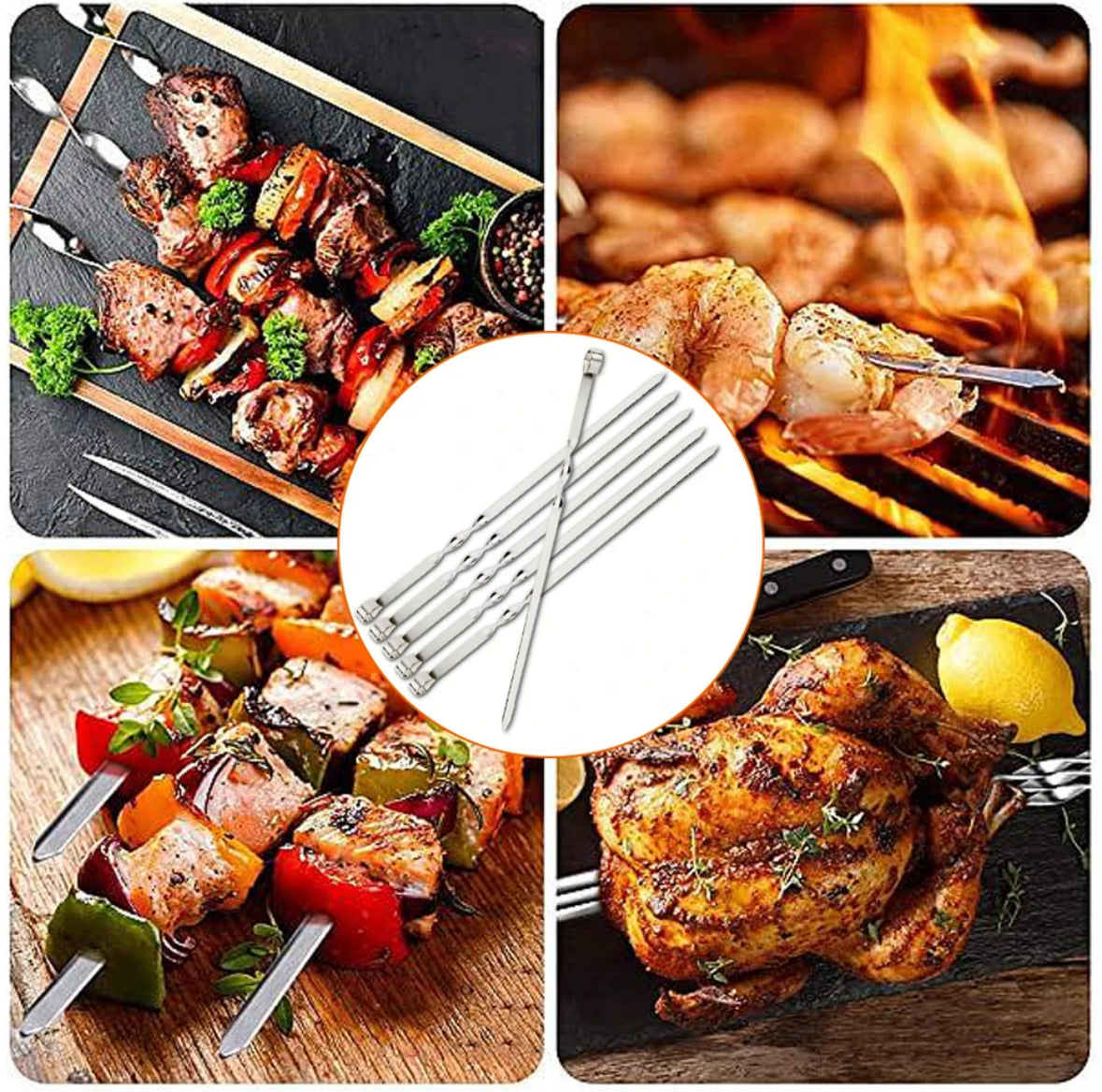 6 Stainless Steel BBQ Skewers